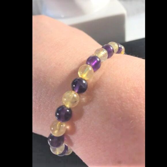 Amethyst & Citrine Beaded Stretch Bracelet - 6mm - Picture 4 of 4
